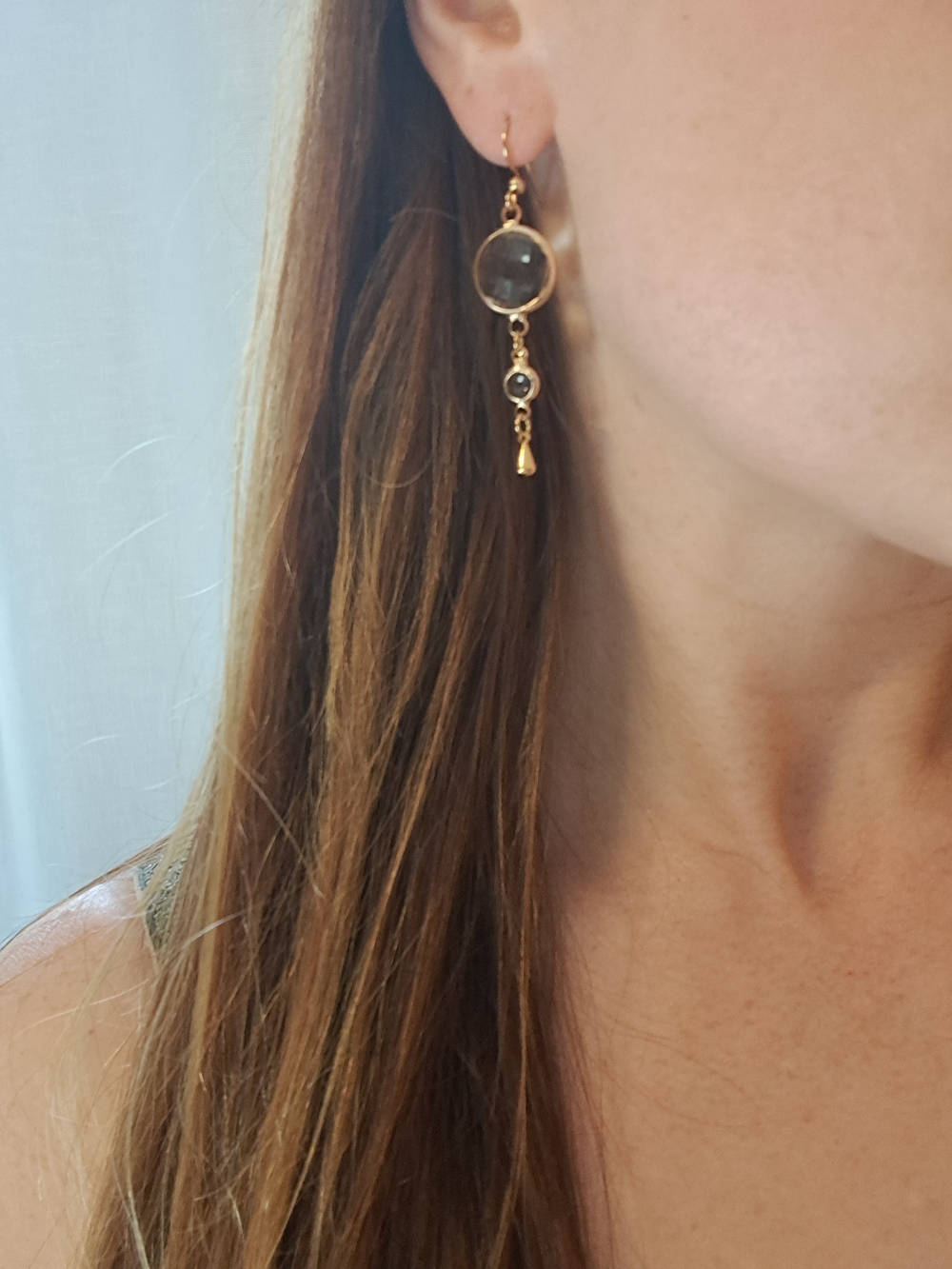 Gold Drop Earrings with Clear Gem Accent - Elegant Women Jewelry